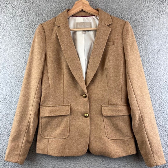 Banana Republic Jackets & Blazers - Banana Republic Jacket Blazer Wool Blend Tan Gold Button Size 2